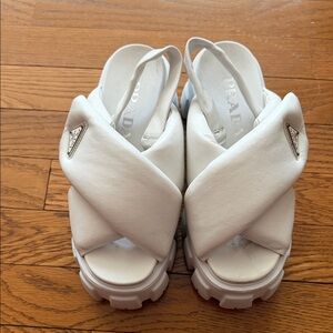 Prada Women's white leather sling back Sandals, 100% authentic!